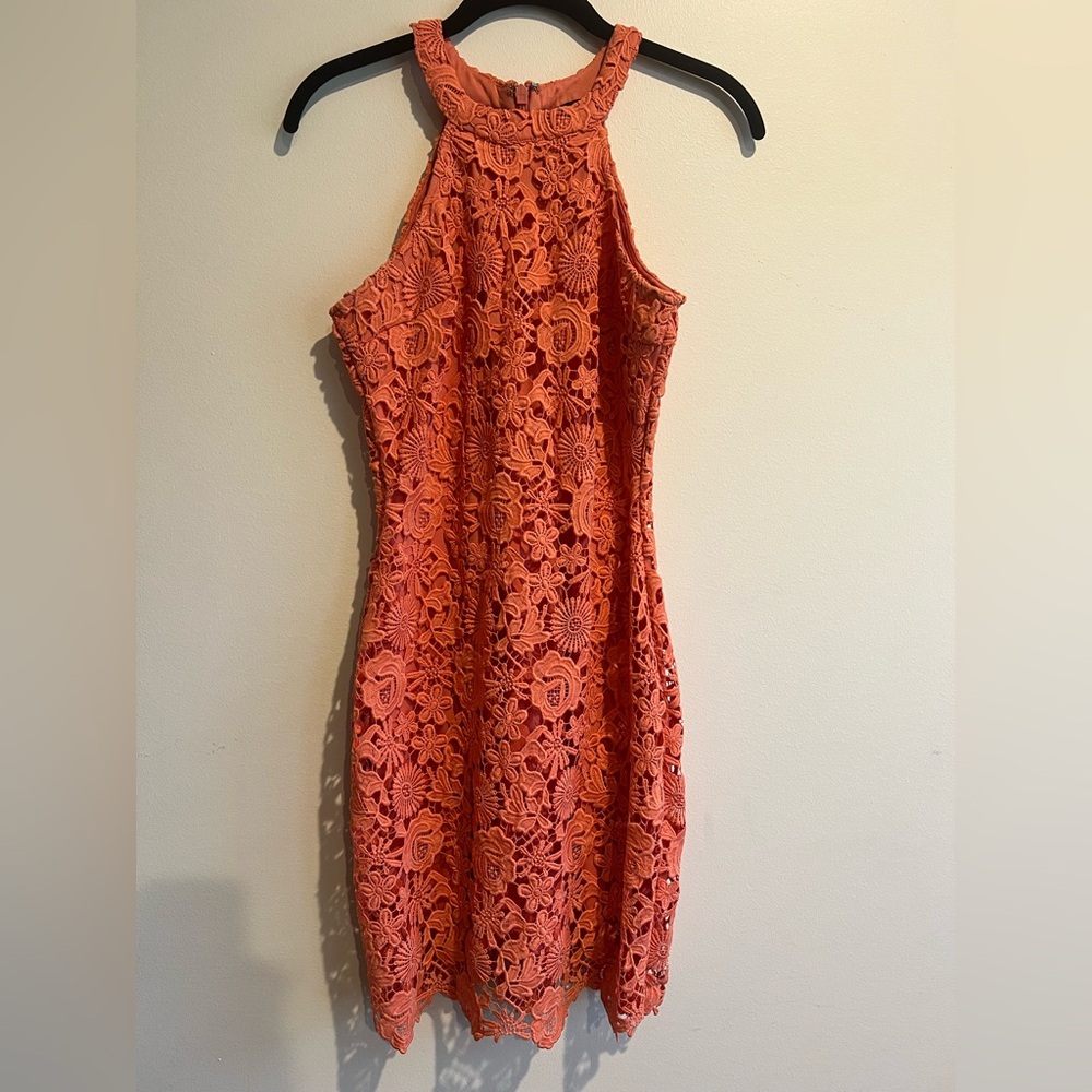 Lulus Love Poem Coral Orange Lace Dress